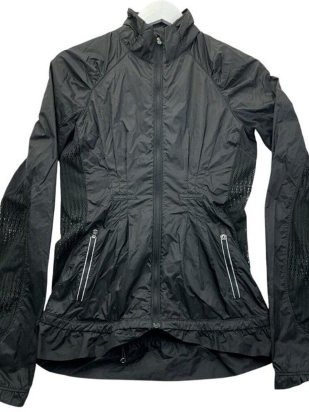 Lululemon Turn Around Jacket Black Sz 12Mesh Back Ruffle Hem Fitted EUC